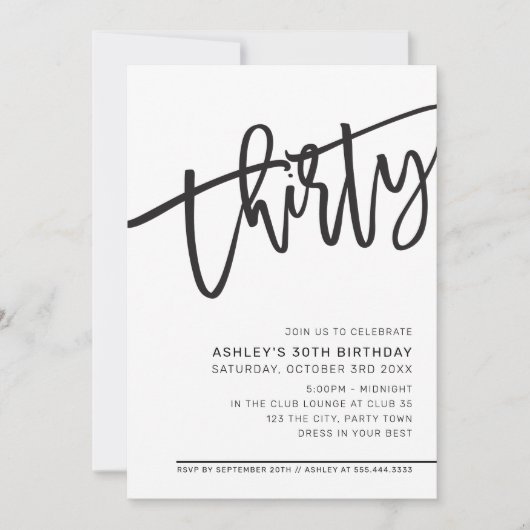 SCRIPT モダン 30th誕生日パーティー白黒 招待状 (正面)