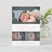 Script モダン 3 Photo Collage Birth Announcement 案内状 (スタンド正面)
