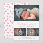 Script モダン 3 Photo Collage Birth Announcement 案内状 (正面/裏面)