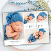 Script モダン 4フォトコラージュ男の赤ちゃんありがとう サンキューカード