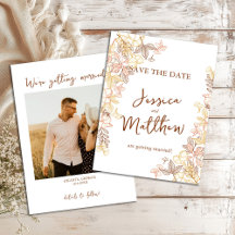 Script モダン Autumn Folids Save the Date Photo