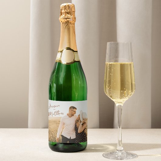 Script モダン Autumn Folids Save the Date Photo スパークリングワインラベル