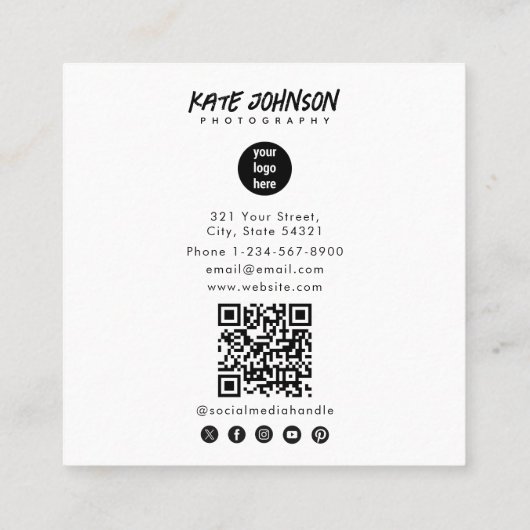 Script モダン Business Logoフォトグラファー写真 スクエア名刺 (裏面)