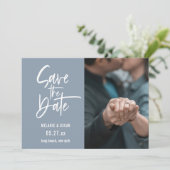 Script モダン Dusty Blue Photo日付の保存 案内状 (スタンド正面)