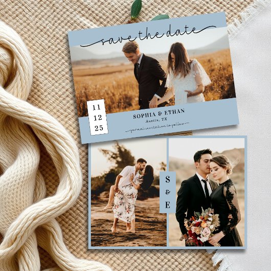 Script モダン Dusty Blue Photo結婚's セーブザデート