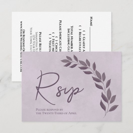 Script モダン Dusty Purple & Plumの葉結婚s 出欠カード (正面/裏面)