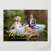 Script モダン FOIL実在フォトサンキューカード 箔招待状 (正面)