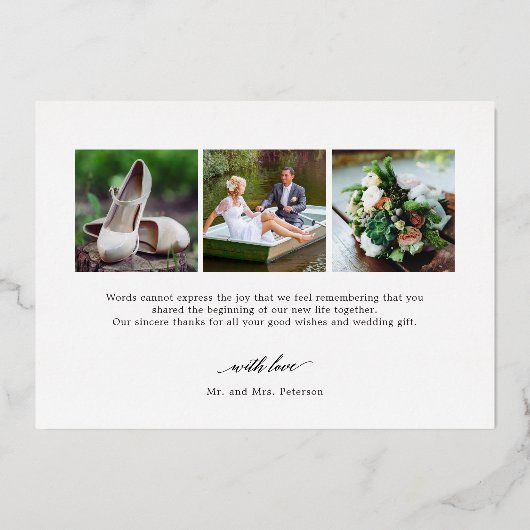 Script モダン FOIL実在フォトサンキューカード 箔招待状 (裏面)