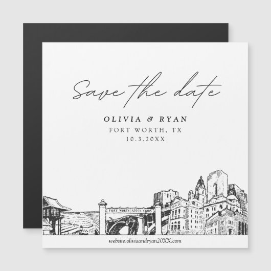 Script モダン Fort Worth Save the Date Magnet (正面/裏面)