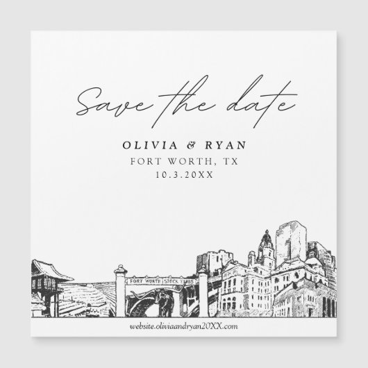 Script モダン Fort Worth Save the Date Magnet (正面)