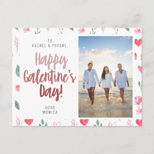 Script モダン Happy Galentine's Dayエレガント Photo ポストカード (正面)