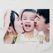 Script モダン Happy Holidays写真 箔シーズンポストカード (正面)