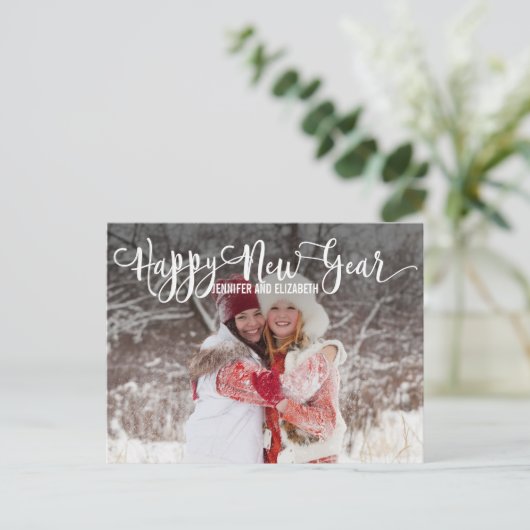 Script モダン Happy New Yearの写真はがき シーズンポストカード (スタンド正面)