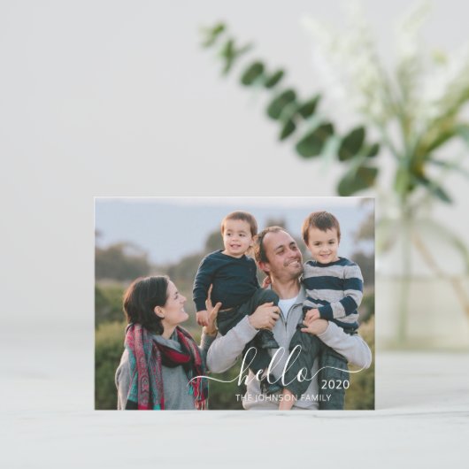 Script モダン Hello Happy New Yearの写真 ポストカード (スタンド正面)