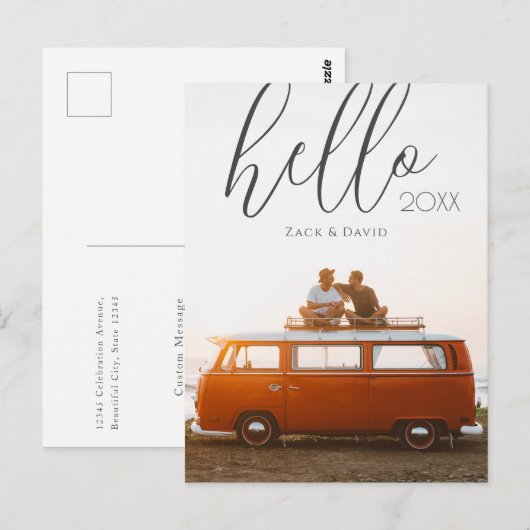 Script モダン Hello Happy New Yearの写真 ポストカード (正面/裏面)