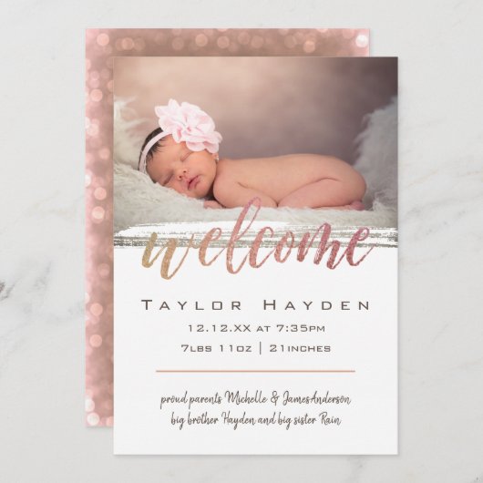 Script モダン Lights写真の誕生のお知らせ 案内状 (正面/裏面)