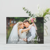 Script モダン Loveの感謝してい結婚カップル写真 サンキューカード (スタンド正面)