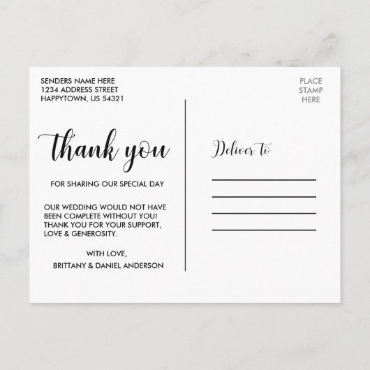 Script モダン Loveの感謝してい結婚カップル写真 ポストカード (裏面)