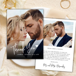Script モダン Loveハート2写真結婚Thank You ノートカード