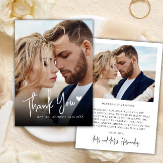 Script モダン Loveハート2写真結婚Thank You ノートカード