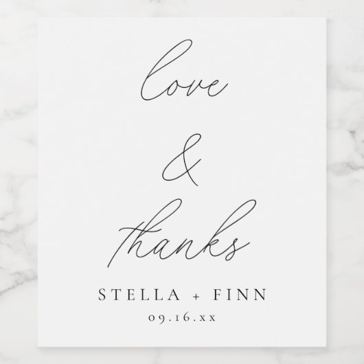 Script モダン Love & 感謝してい結婚式の引き出物 ワインラベル (シングルラベル)