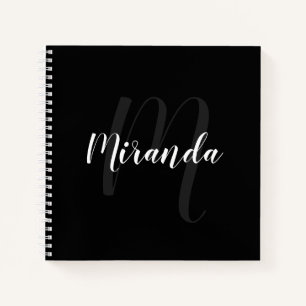 Script モダン Monogram パーソナライズされた and Name Black ノートブック