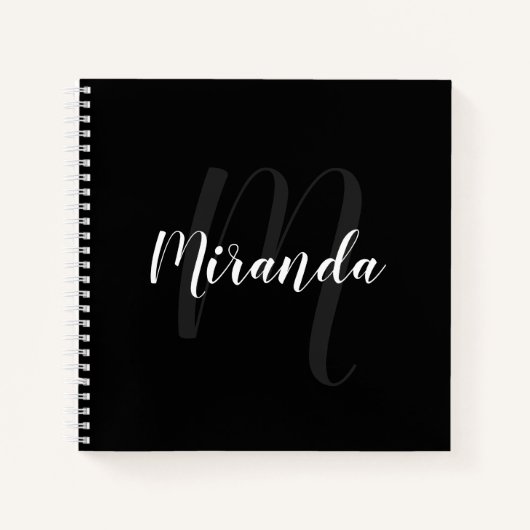 Script モダン Monogram パーソナライズされた and Name Black ノートブック (正面)