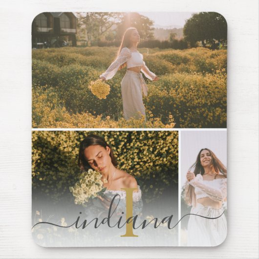 Script モダン Monogram 3フォトカスタム マウスパッド (正面)