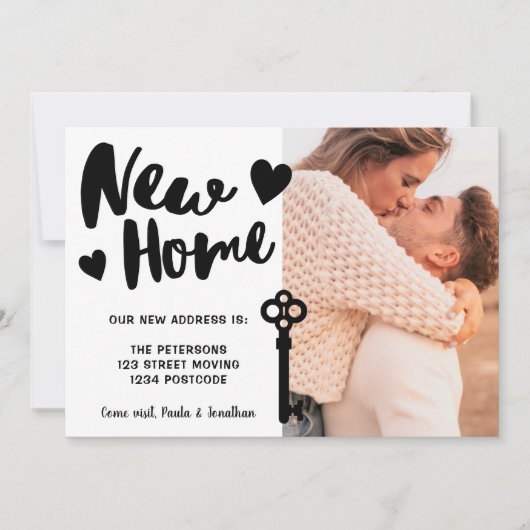 Script モダン Newホームカッコいいフォト鍵の移動 案内状 (正面)