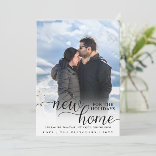 Script モダン New Home for Holidays写真の移動 シーズンカード (スタンド正面)