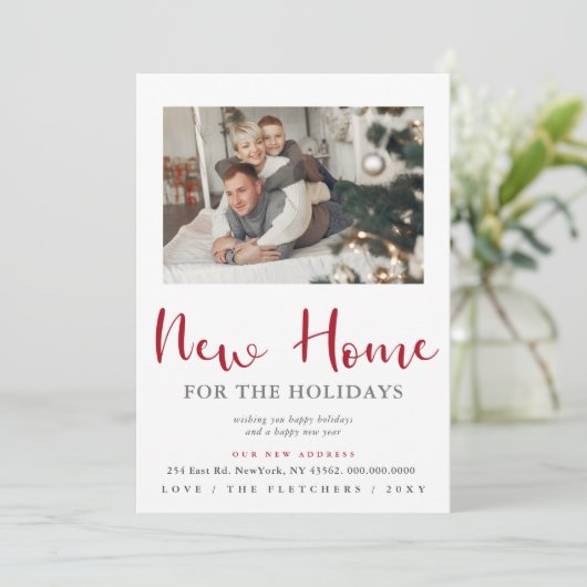 Script モダン New Home for Holidays写真の移動 シーズンカード (スタンド正面)
