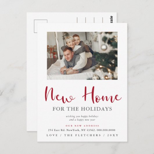 Script モダン New Home for Holidays写真の移動 ポストカード (正面/裏面)