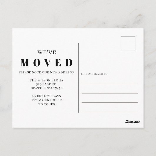 Script モダン New Home for Holidays写真の移動 ポストカード (裏面)