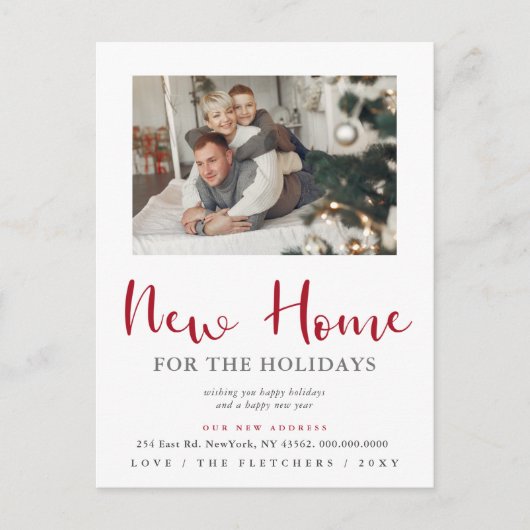 Script モダン New Home for Holidays写真の移動 ポストカード (正面)