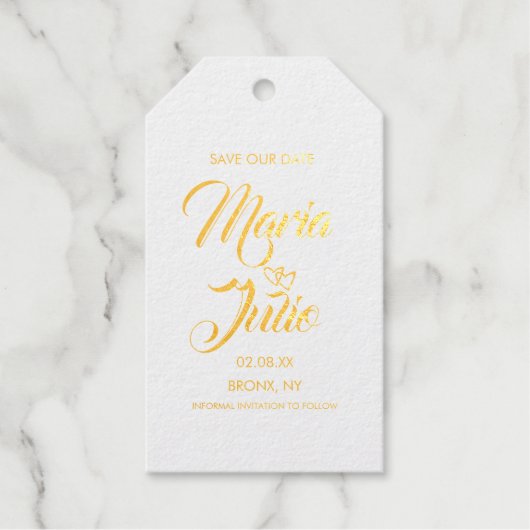 Script モダン Our Date救 Doubleハート ギフトタグ (正面)