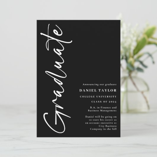 Script モダン Photo Black卒業発表 案内状 (スタンド正面)