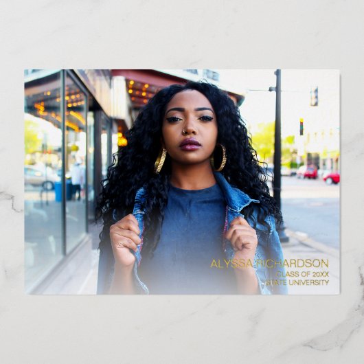 Script モダン Photo Graduation Party – ホワイト 箔招待状 (正面)