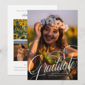 Script モダン Photo Graduation Party 招待状 (正面/裏面)