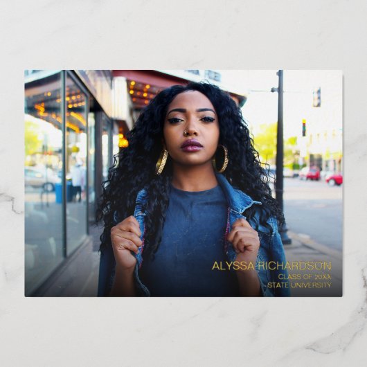 Script モダン Photo Graduation Party 箔招待状 (正面)