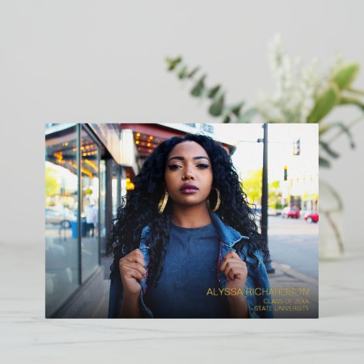 Script モダン Photo Graduation Party 箔招待状 (立ち正面)