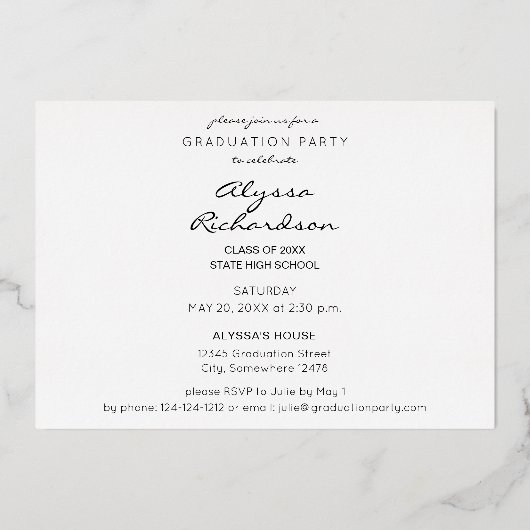 Script モダン Photo Graduation Party 箔招待状 (裏面)