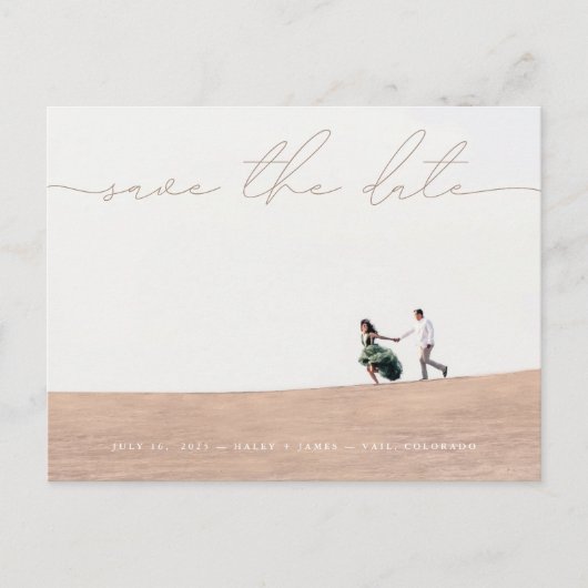 Script モダン Photo Wedding日付はがきを保存 案内ポストカード (正面)