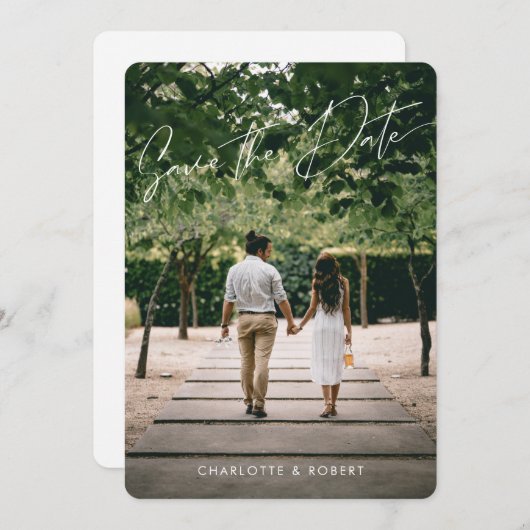 Script モダン Photo Wedding日付テンプレートの保存 セーブザデート (正面/裏面)