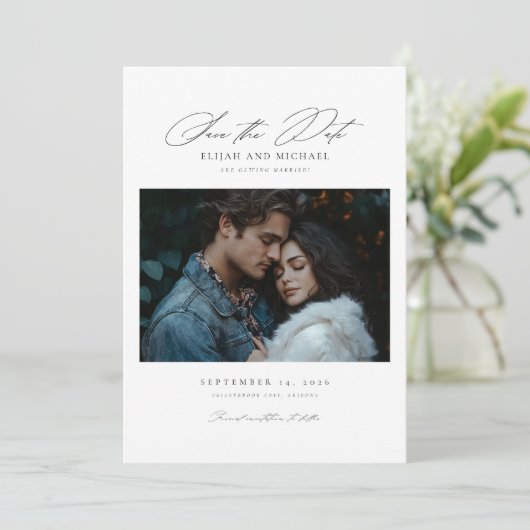 Script モダン Photo Wedding Save the Date招待状 招待状 (スタンド正面)