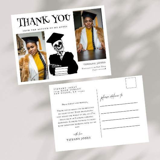 Script モダン Photos Skeleton Graduation Thank You ポストカード