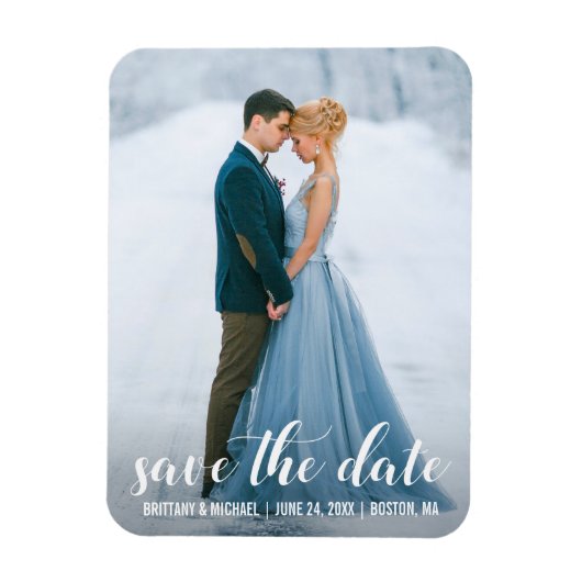 Script モダン Save The Date婚約Photo WB マグネット (縦)