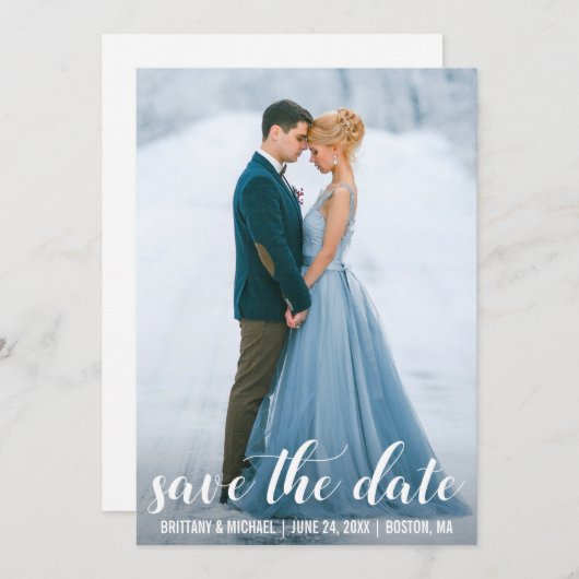 Script モダン Save The Date婚約Photo WB 招待状 (正面/裏面)