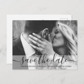 Script モダン Save The Date Photo婚約 ポストカード (正面/裏面)
