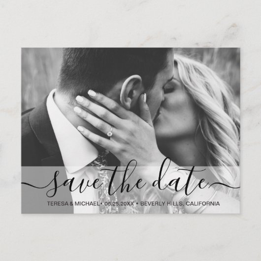Script モダン Save The Date Photo婚約 ポストカード (正面)