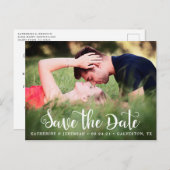 Script モダン Save the Date Photo婚約 ポストカード (正面/裏面)